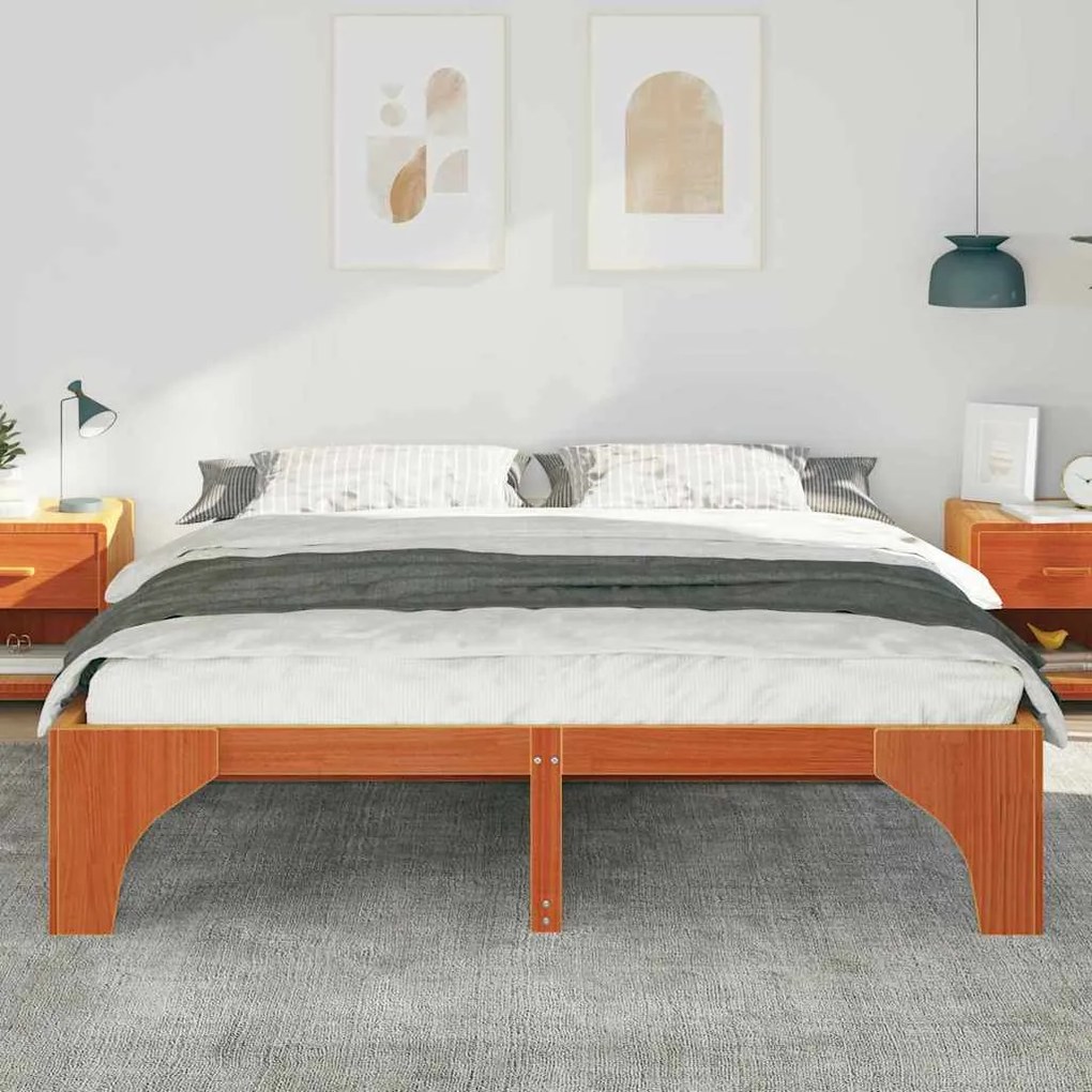 vidaXL Κρεβάτι δαπέδου Καφέ 200 x 200 cm Μασίφ ξύλο πεύκου