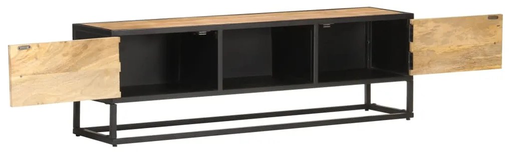 Έπιπλο TV με Σκαλιστή Πόρτα 130x30x40 εκ. Ακατέργ. Ξύλο Μάνγκο 320943