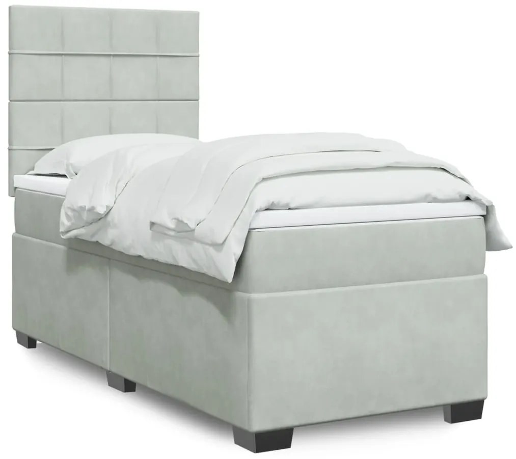 vidaXL Κρεβάτι Boxspring με Στρώμα Ανοιχτό Γκρι 90x200 εκ. Βελούδινο