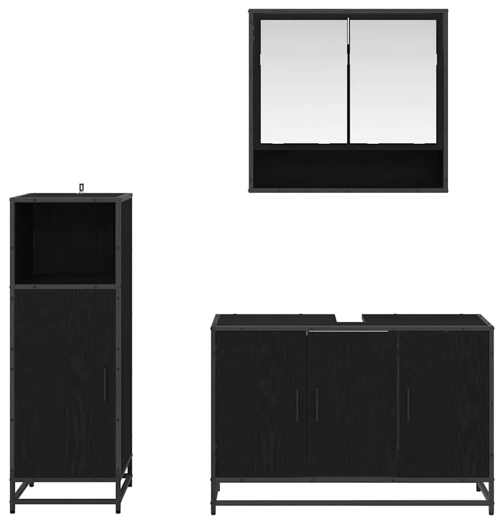 vidaXL Σετ Επίπλων Μπάνιου με ράφι 3 pcs Μαύρη Οξυά Επεξεργασμένο ξύλο