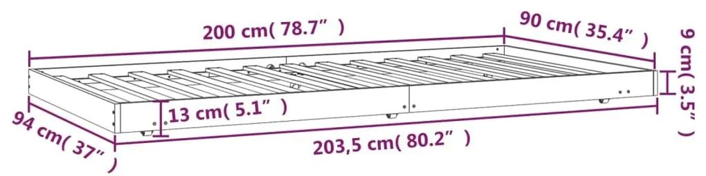 Σκελετός Κρεβ. Χωρίς Στρώμα Λευκό 90x200 εκ Μασίφ Πεύκο - Λευκό