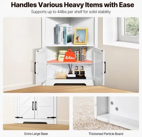 VEVOR 68&quot; Corner Storage Cabinet with 4 Wooden Doors &amp; Adjustable Shelves White
