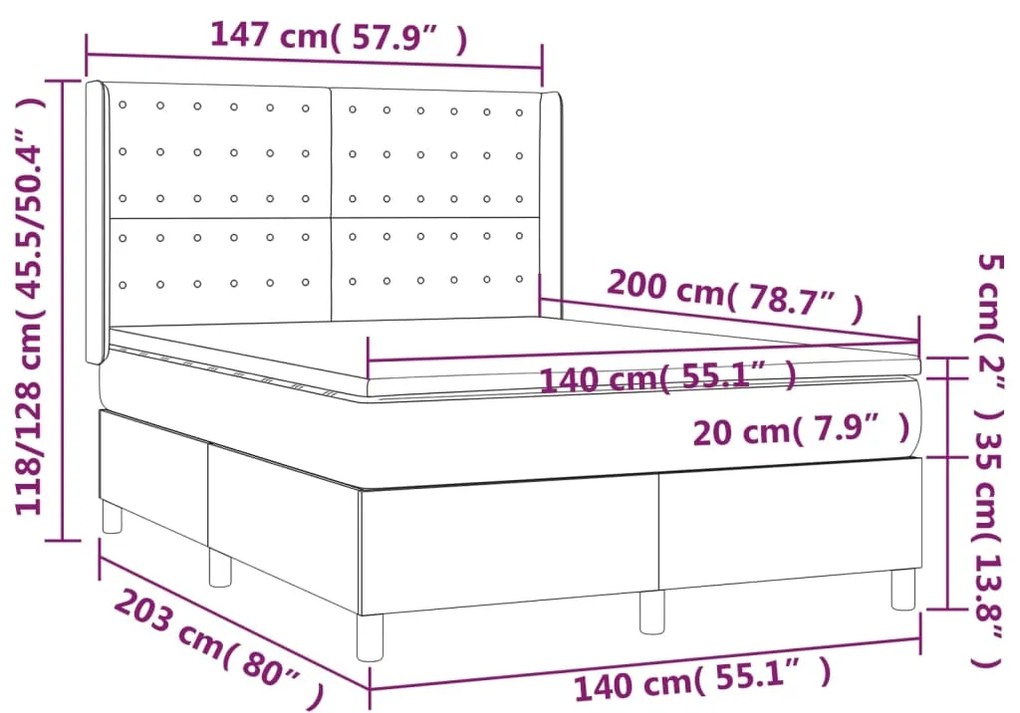 vidaXL Κρεβάτι Boxspring με Στρώμα Σκούρο Γκρι 140x200 εκ Υφασμάτινο