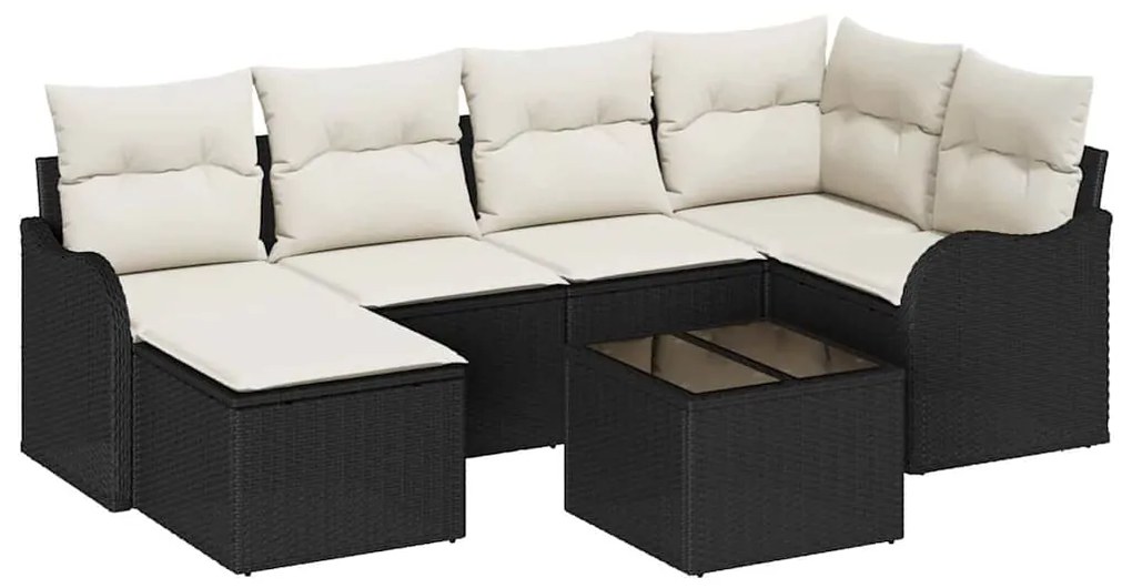 vidaXL Σετ Καναπέ Κήπου με μαξιλάρι 7 pcs Μαύρο Πολυ ράταν