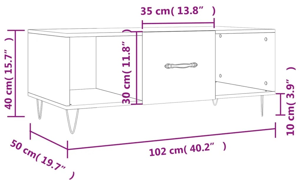 Τραπεζάκι Σαλονιού Sonoma Δρυς 102x50x40 εκ. από Επεξεργ. Ξύλο - Καφέ