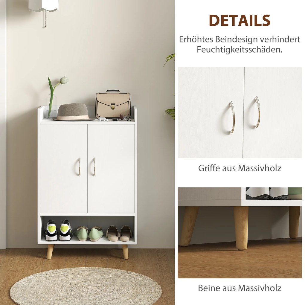 HOMCOM Έπιπλο παπουτσιών, ράφι παπουτσιών με πόρτες και ράφια, για διάδρομο, μοντέρνα συρταριέρα παπουτσιών, ράφια παπουτσιών, 60 x 30 x 92 cm, Λευκό