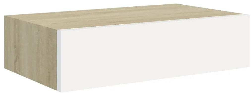 vidaXL Ράφι Επιτοίχιο με Συρτάρι Δρυς/Λευκό 40 x 23,5 x 10 εκ. από MDF