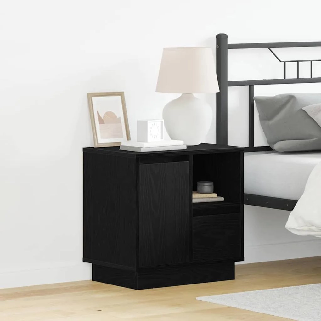 vidaXL Κομοδίνο με συρτάρι Μαύρο 50 x 34.5 x 50 εκ. Επεξεργασμένο ξύλο