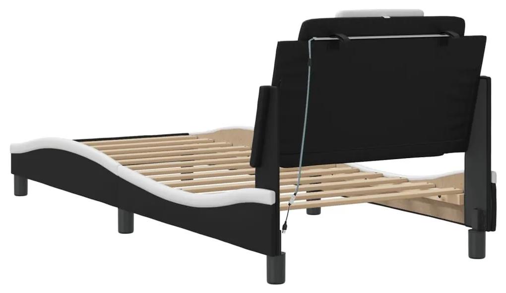 Πλαίσιο Κρεβατιού με LED Μαύρο/Λευκό 90x200 εκ. Συνθετικό Δέρμα - Μαύρο
