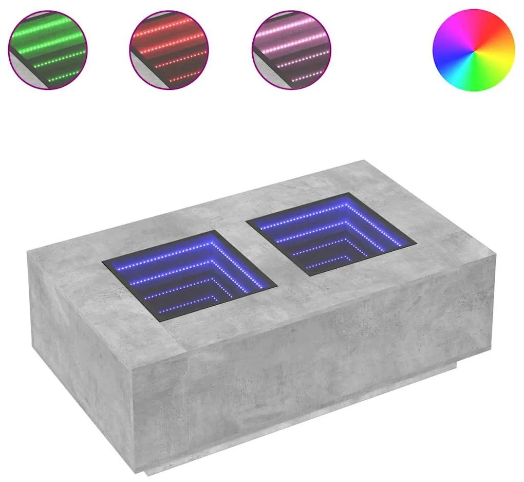 vidaXL Τραπεζάκι Σαλονιού Άπειρο Φως LED Γκρι Σκυροδέματος 116x69x40εκ