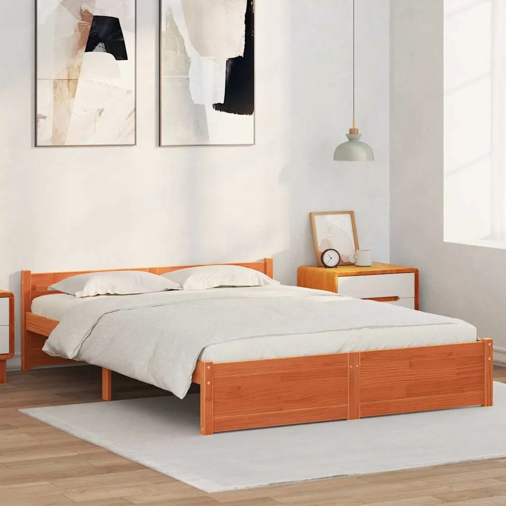 vidaXL Σκελετός Κρεβατιού Καφέ κεριού 140 x 200 cm Μασίφ ξύλο πεύκου