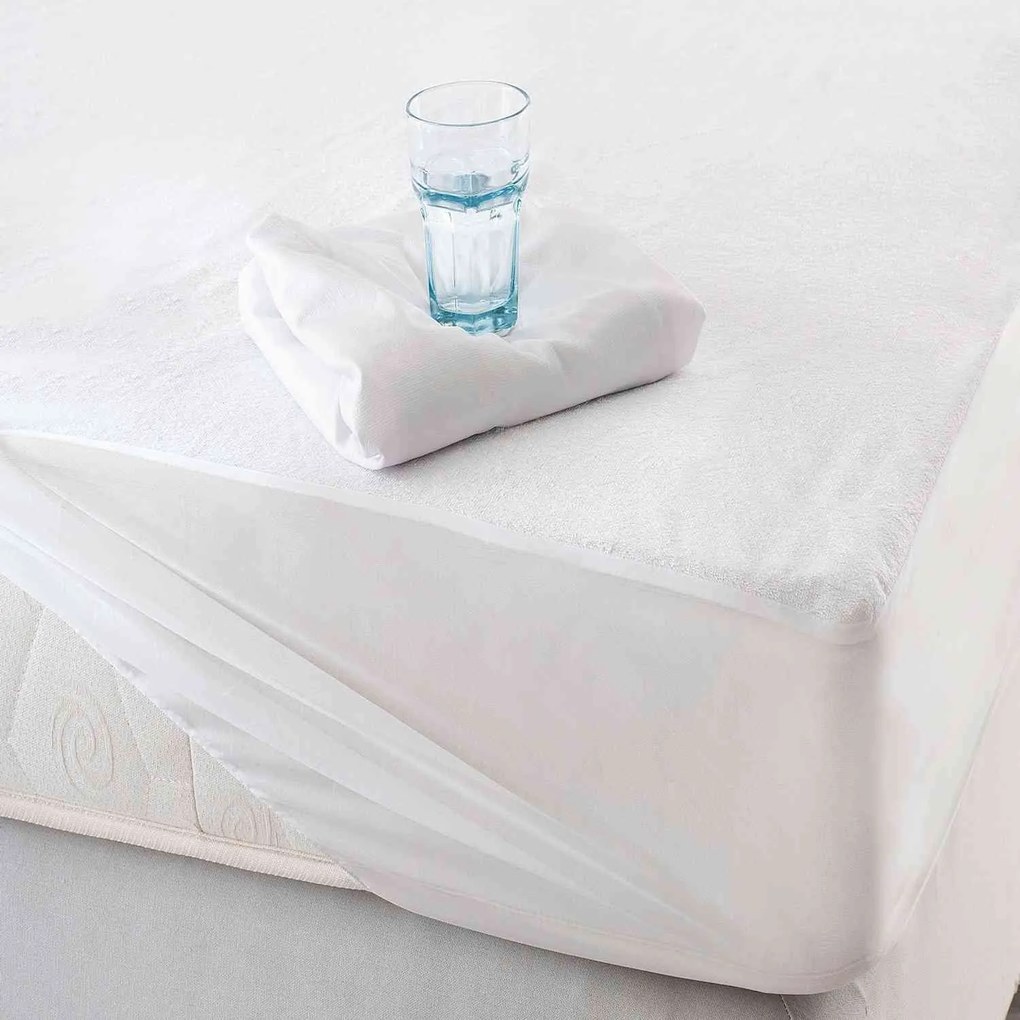 Επίστρωμα Αδιάβροχο Πετσετέ Με Λάστιχο White Ρυθμός Μονό 100x230cm Βαμβάκι-Πολυέστερ