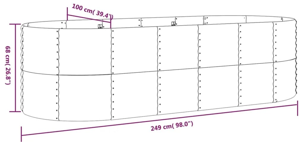 vidaXL Ζαρντινιέρα Γκρι 249x100x68 εκ. Γαλβανισμένος χάλυβας
