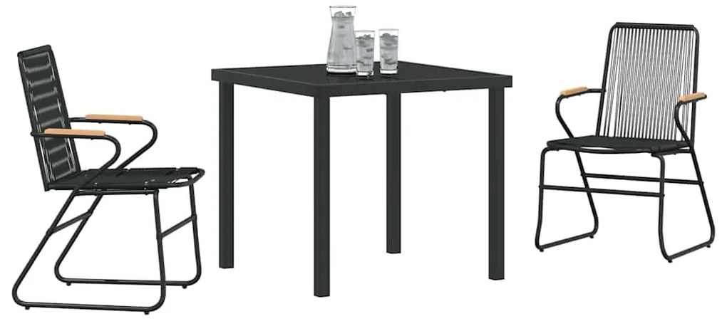 vidaXL Σέτ φαγητού για κήπο 3 pcs Μαύρο PVC ρατάν