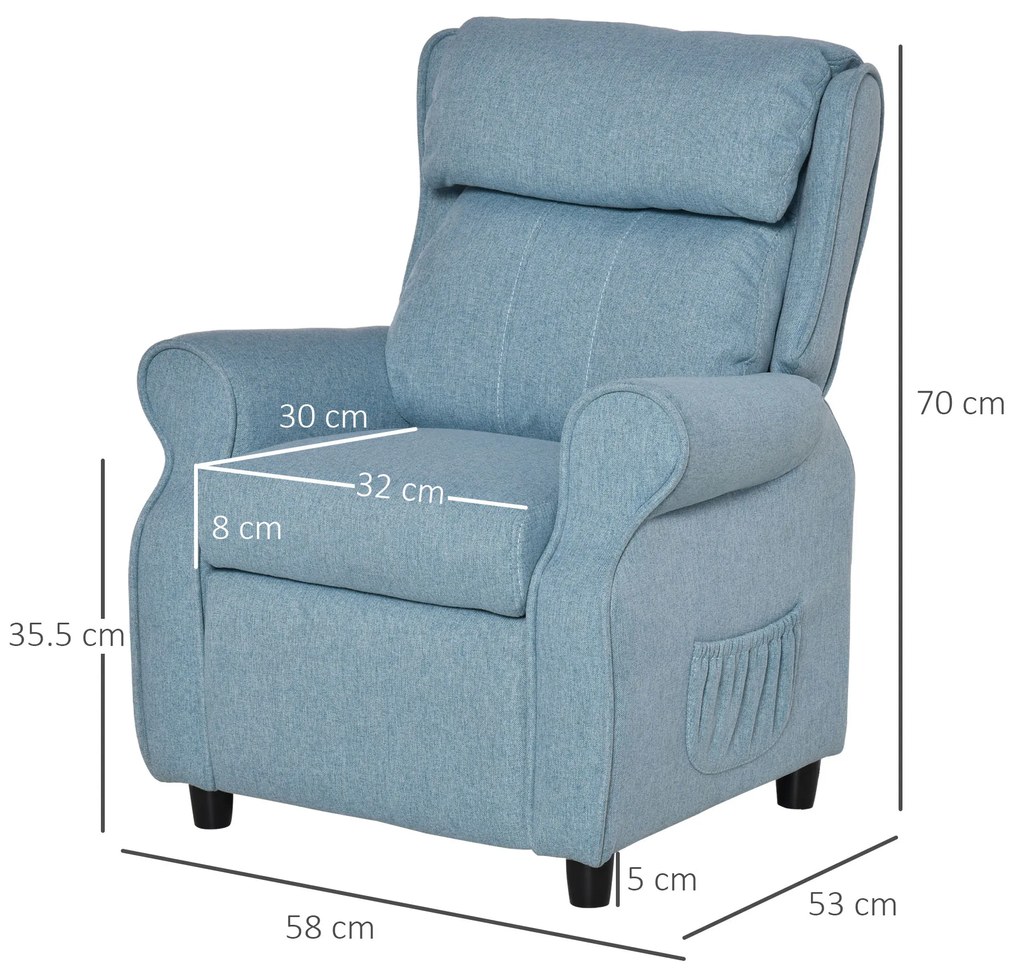 HOMCOM Παιδικός καναπές-πολυθρόνα με υποπόδιο, ρυθμιζόμενη πλάτη, μπράτσα, παιδικό καναπεδάκι, ξαπλώστρα για 3-5 ετών αγόρια και κορίτσια, μπλε