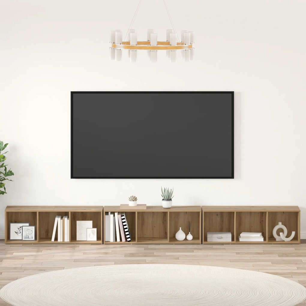 vidaXL Ντουλάπι TV 3 pcs artisan δρυς Μη κατεργασμένο ξύλο