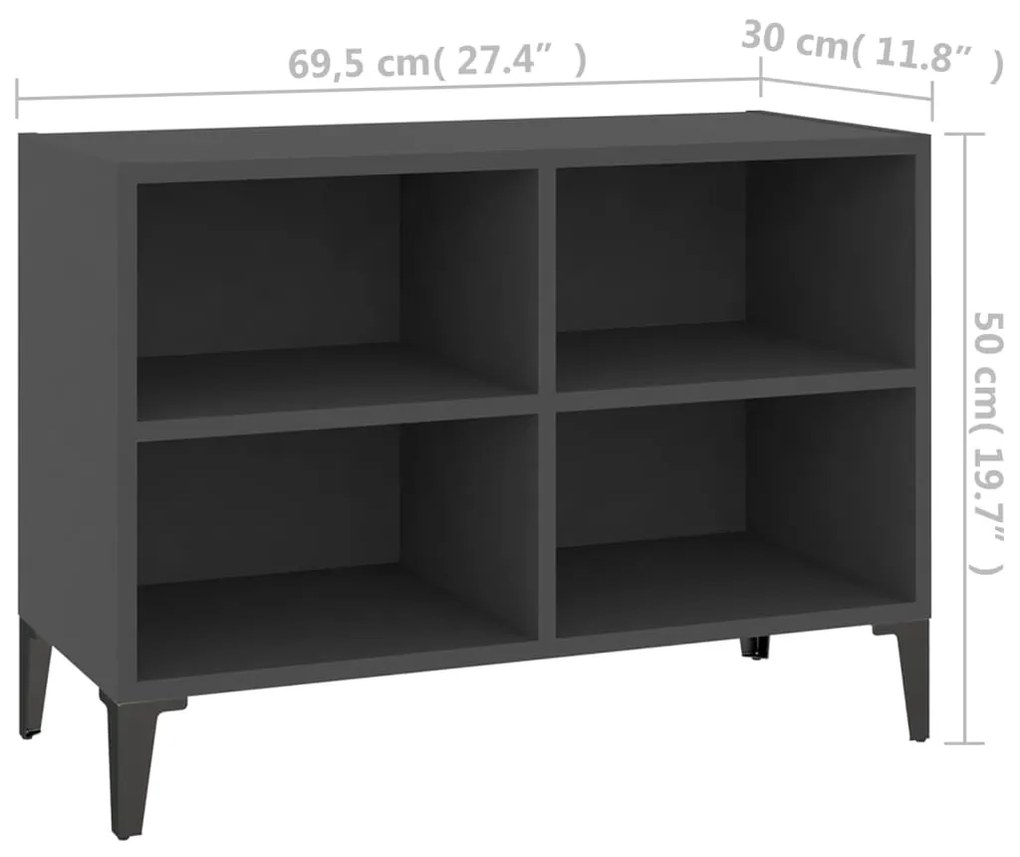 vidaXL Έπιπλο Τηλεόρασης Καπνιστή Γκρι 69,5x30x50 εκ Μεταλλικά Πόδια