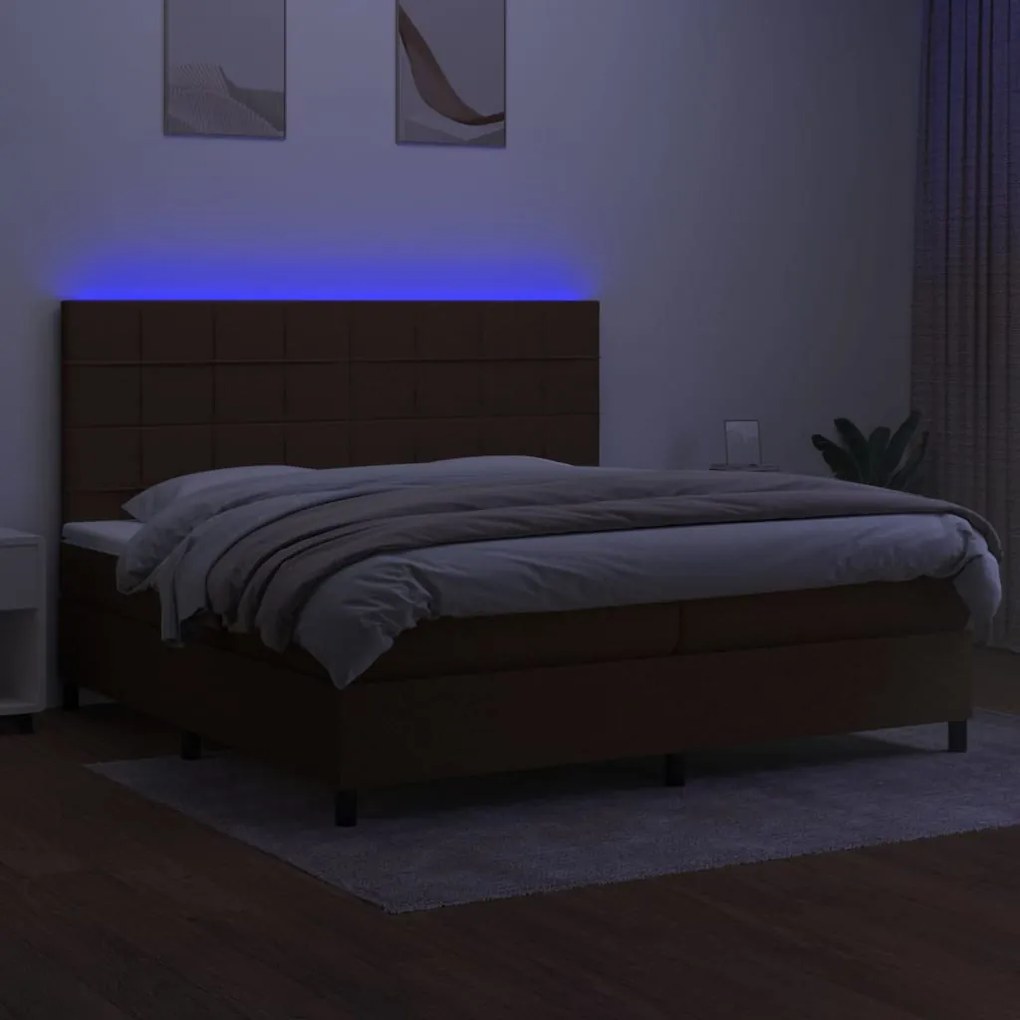 ΚΡΕΒΑΤΙ BOXSPRING ΜΕ ΣΤΡΩΜΑ &amp; LED ΣΚ.ΚΑΦΕ 200X200ΕΚ. ΥΦΑΣΜΑΤΙΝΟ 3139224