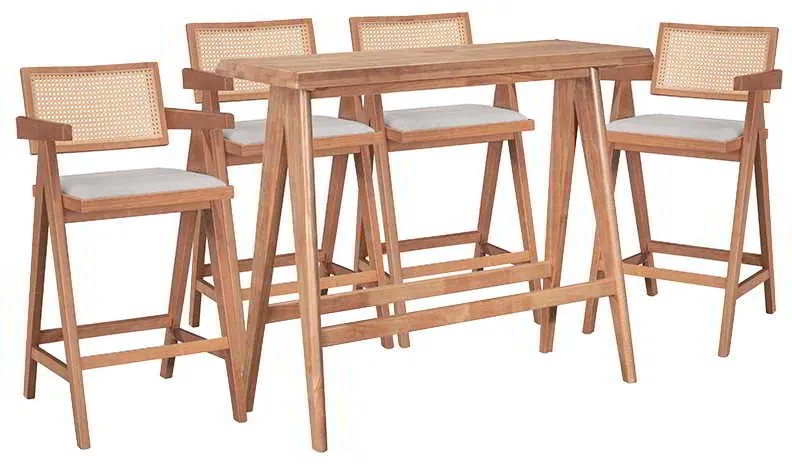 Τραπεζαρία μπαρ Winslow I pakoworld σετ 5τεμ ξύλο rubberwood ανοιχτό καρυδί 120x45x100εκ
