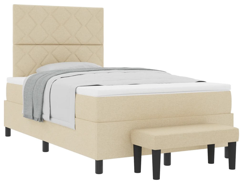 vidaXL Box Spring Bed με Στρώμα & Πάγκο Κρεμ 120x200 cm Ύφασμα