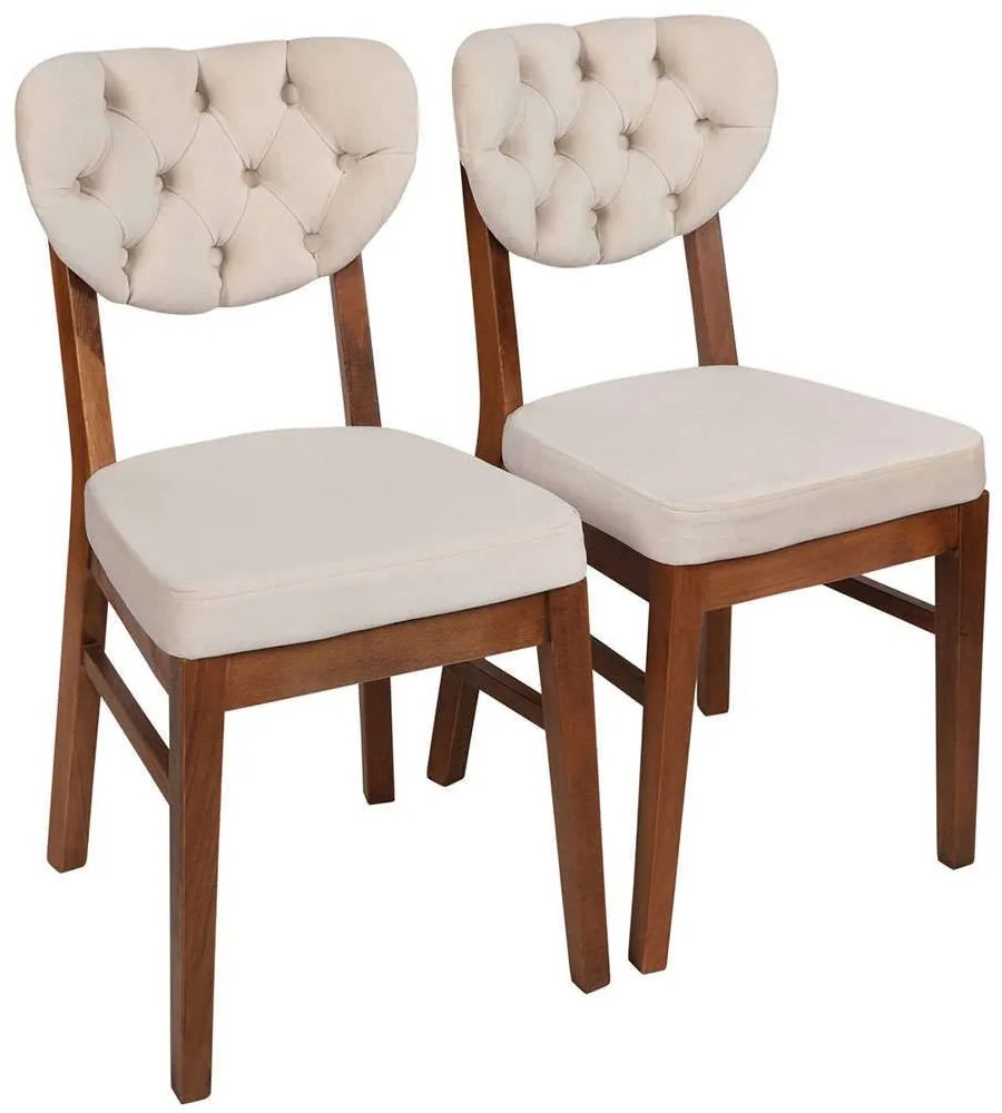 Καρέκλα Elma (Σετ 2Τμχ) 974NMB1197 41,5x43,5x86cm Beige-Walnut Velvet, Wood
