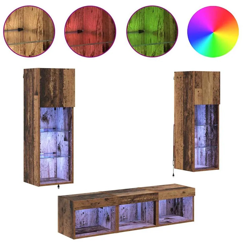 vidaXL Μονάδες Τοίχου Τηλεόρασης 5 pcs Μαύρη Οξυά Επεξεργασμένο ξύλο