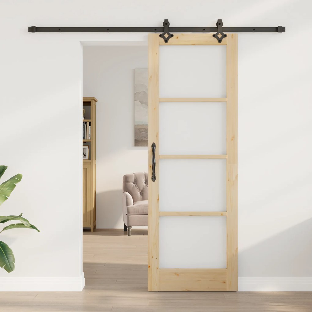 vidaXL Συρόμενη Πόρτα με Σέτα Υλικών 73.5x211 εκ Μασίφ Ξύλου Πεύκου