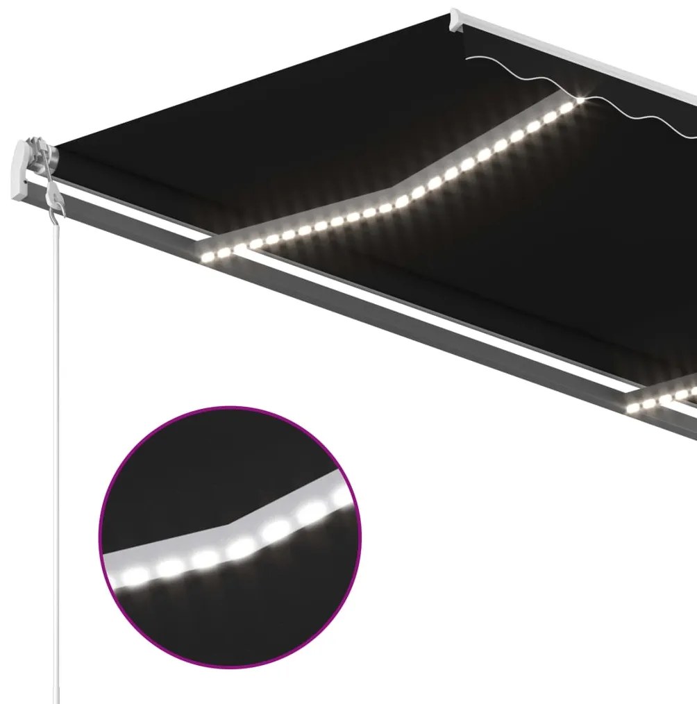 vidaXL Τέντα Συρόμενη Χειροκίνητη με LED Ανθρακί 4 x 3,5 μ.