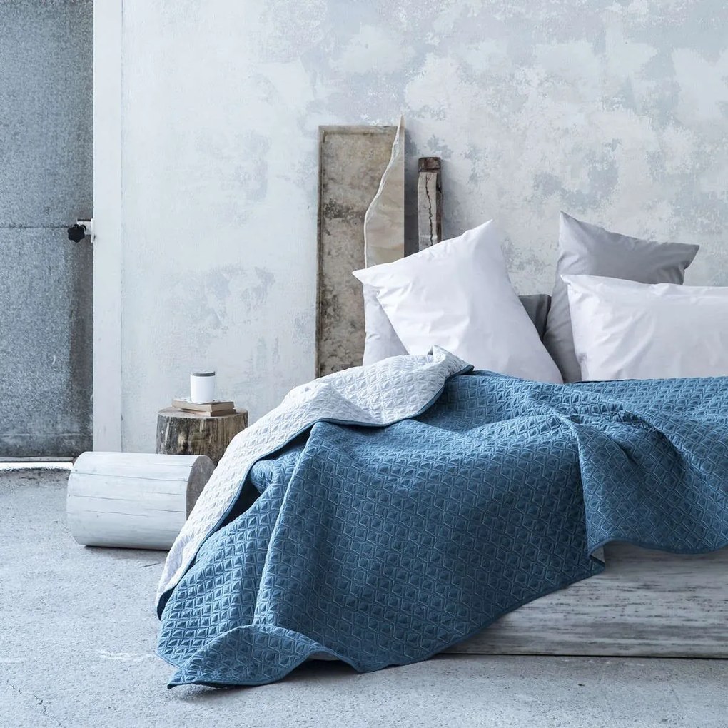 Κουβερλί Rombo - Aegean Blue-Silver Gray Nima Μονό 160x240cm 100% Cotton