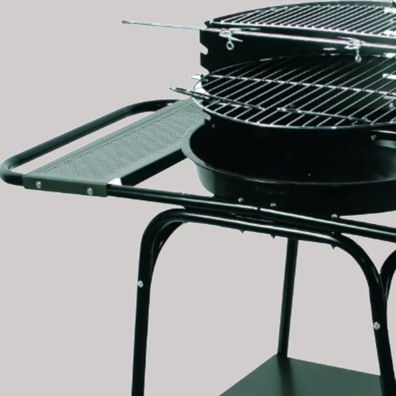 Στρογγυλό μπάρμπεκιου MasterGrill MG906, 46 cm, 3 ράφια, Σούβλα ψησταριά, 2 ρόδες, Εμαγιέ χάλυβα, Μαύρο,