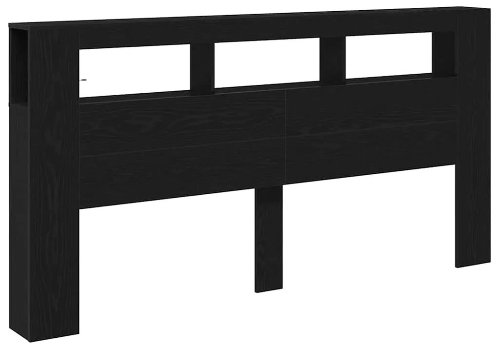 vidaXL LED κεφαλάρι με ράφι Μαύρη δρυς 200 x 18.5 x 103.5 εκ.