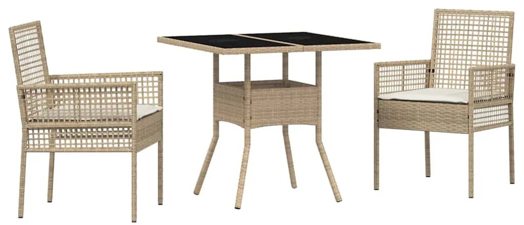 vidaXL Σέτ φαγητού για κήπο 3 pcs Μπεζ συνθετικό ρατάν