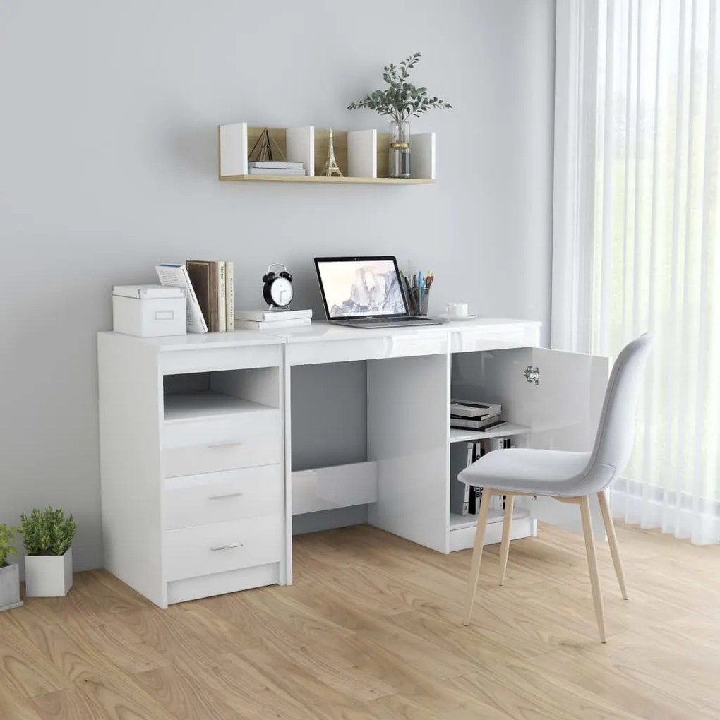 vidaXL Γραφείο Γυαλιστερό Λευκό 140 x 50 x 76 εκ. από Επεξ. Ξύλο