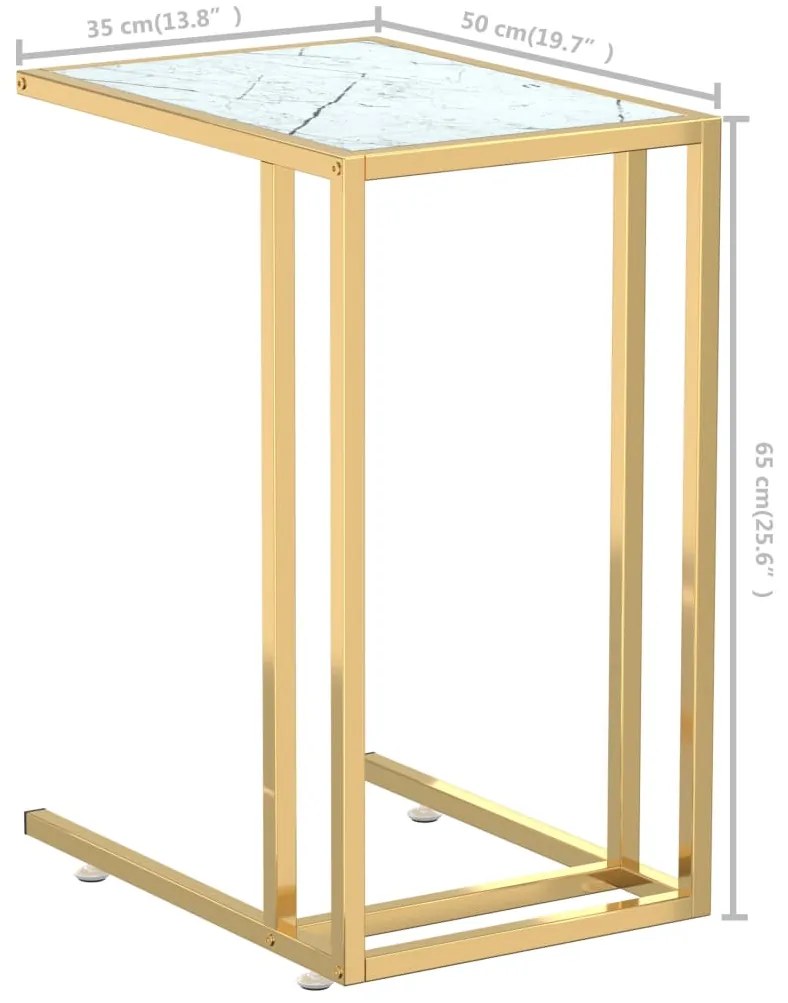 vidaXL Τραπέζι Υπολογ. Βοηθ. Λευκό Όψη Μαρμάρου 50x35x65εκ. Ψημ. Γυαλί