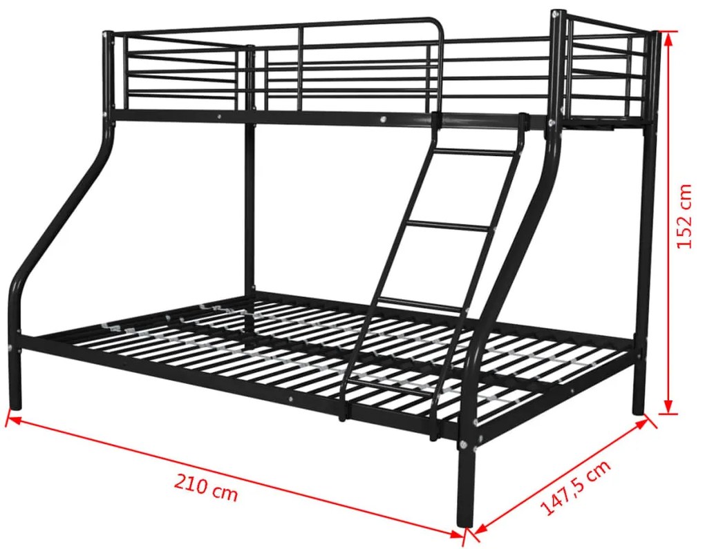 vidaXL Πλαίσιο Κουκέτας Παιδικής Μαύρο 140x200/90x200 εκ. Μεταλλικό