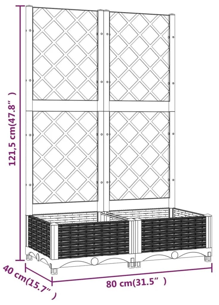 Ζαρντινιέρα Κήπου με Καφασωτό Καφέ 80 x 40 x 121,5 εκ. από PP - Καφέ