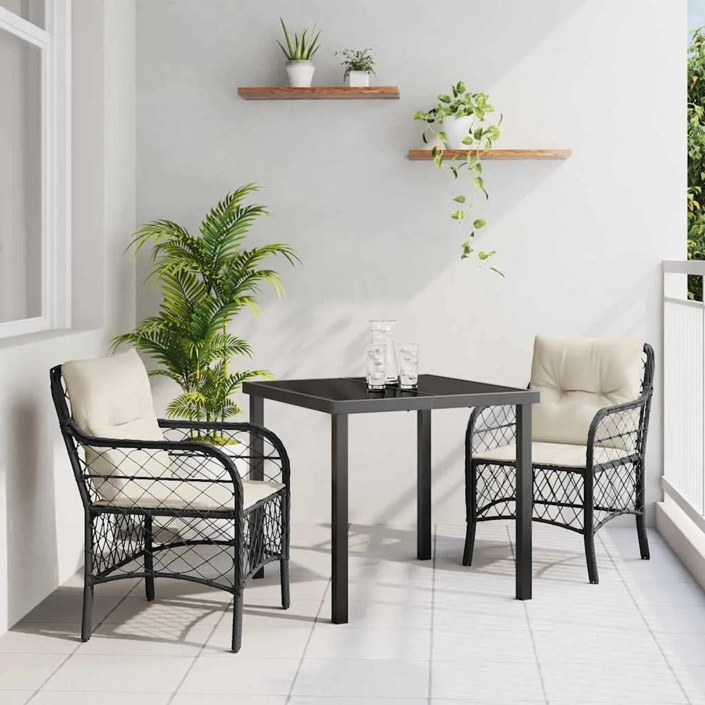 vidaXL Σέτ φαγητού για κήπο με μαξιλάρι 3 pcs Μαύρο Πολυ ράταν