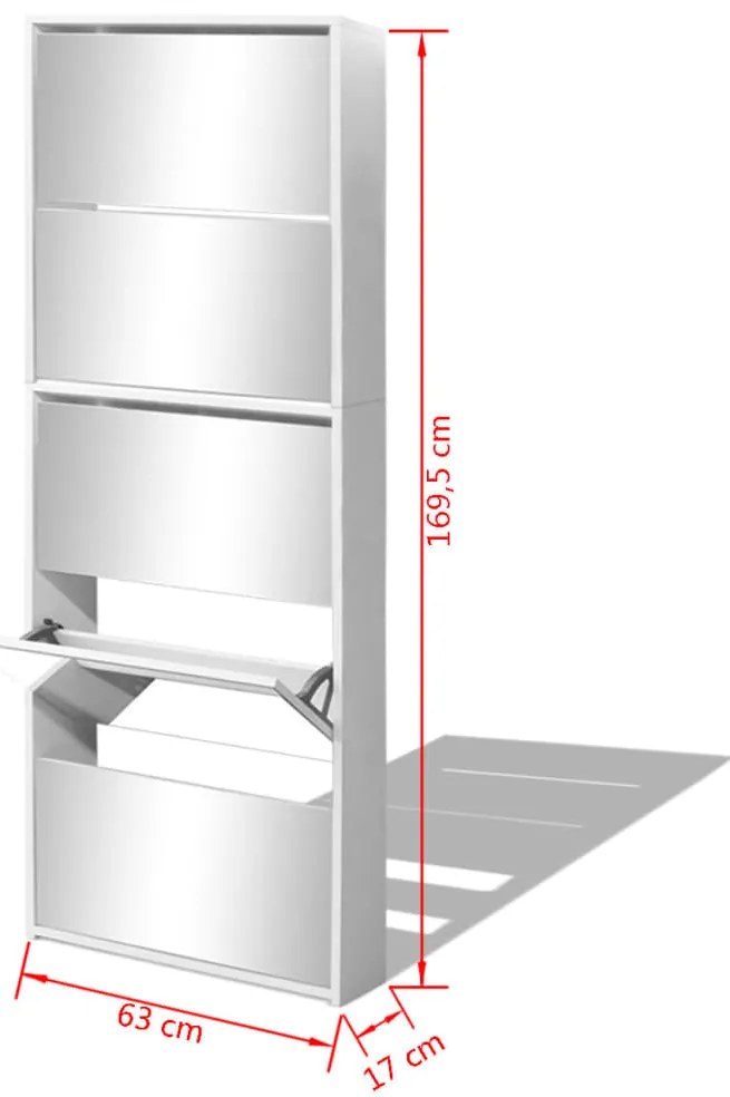 vidaXL Παπουτσοθήκη Καθρέφτης 5 Επιπέδων Λευκή 63 x 17 x 169,5 εκ.