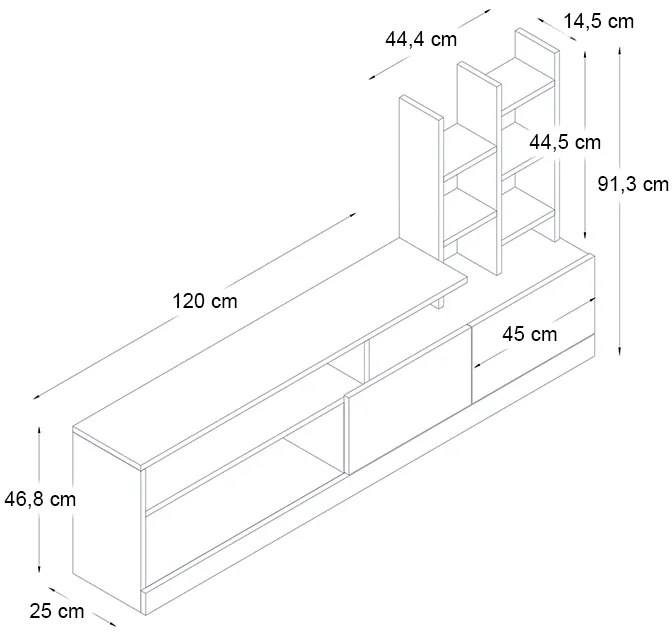 Σύνθεση τηλεόρασης Pesaro Megapap χρώμα sepet oak 165x25x91,3εκ.