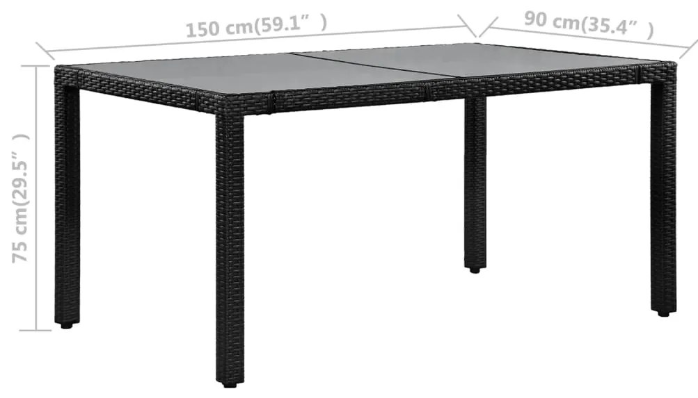 vidaXL Σετ Τραπεζαρίας Εξωτερικού Χώρου 7 τεμ. Μαύρο Συνθετικό Ρατάν