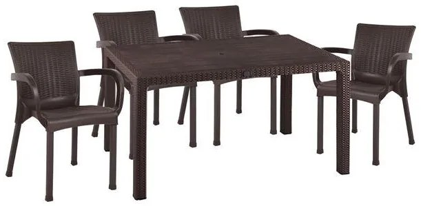 Σετ Κήπου Τραπεζαρία HM10575.03 5 τεμ Καφέ Rattan Πολυπροπυλενίου με Τραπέζι 150x90x73.5 εκ. &amp; 4 Καρέκλες