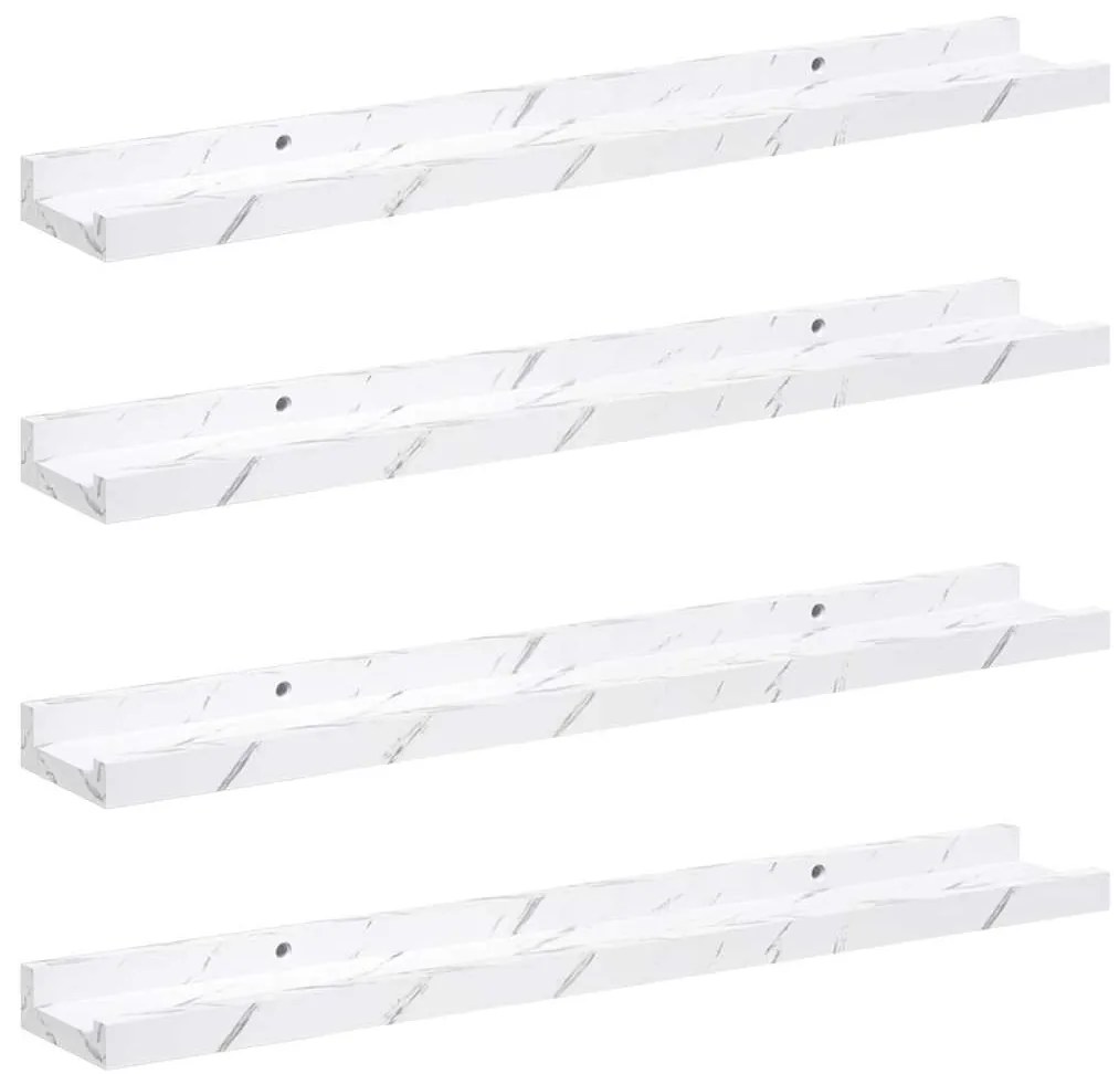 vidaXL Ράφι Τοίχου με ράφι Επιτοίχιο 4 pcs Λευκό Μάρμαρο 60 x 9 x 3 cm