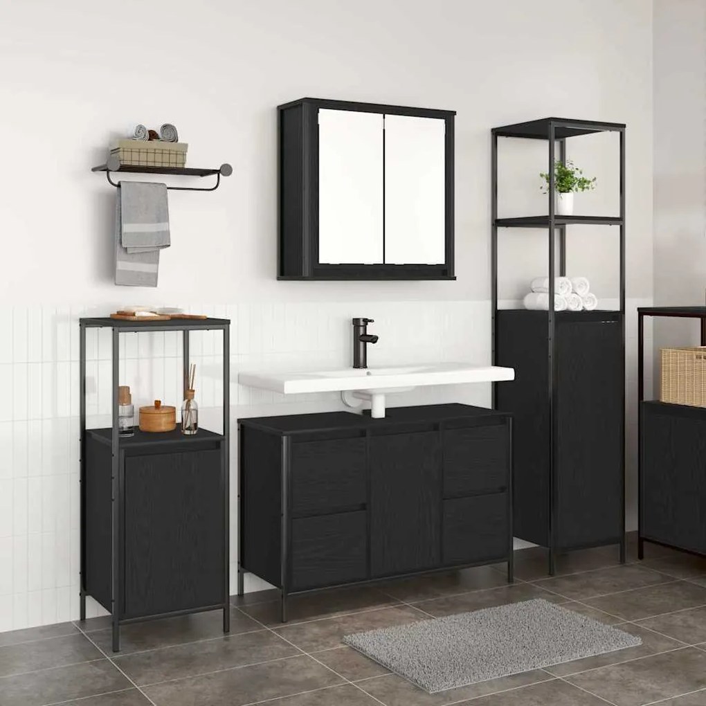vidaXL Σετ Επίπλων Μπάνιου με ράφι 3 pcs Μαύρη δρυς 36 x 35 x 165 εκ