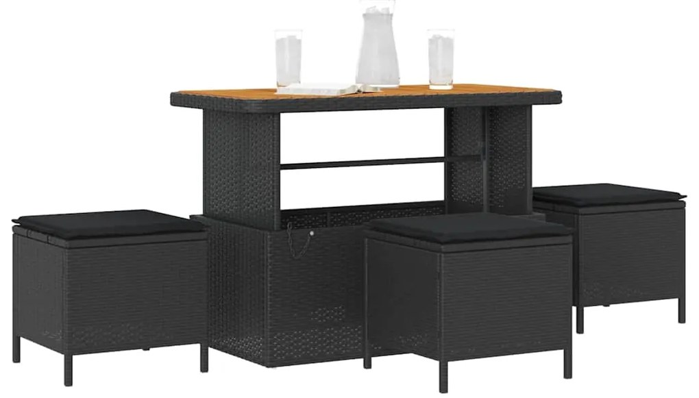 vidaXL Σέτ φαγητού για κήπο Μαύρο συνθετικό ρατάν