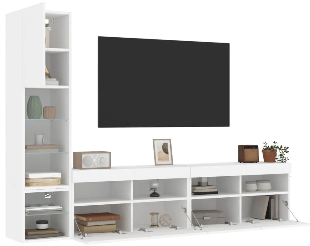 vidaXL Έπιπλα Τοίχου Τηλεόρασης 4 τεμ LED Λευκά από Επεξεργασμένο Ξύλο