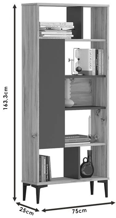 Βιβλιοθήκη Neville φυσικό-ανθρακί 72x25x163.3εκ