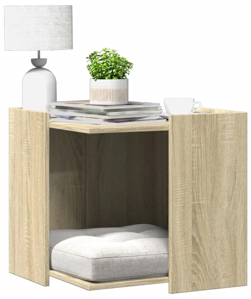 vidaXL Τουαλέτα Γάτας Περίφραξη Sonoma Δρυς 53x53x51εκ Επεξεργασμ Ξύλο