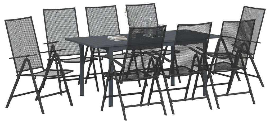 vidaXL Σετ Τραπεζαρίας Κήπου 9 pcs Μαύρο Μεγάλο Μέταλλο & Ύφασμα