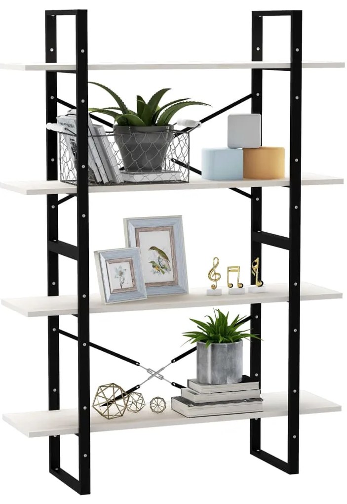 vidaXL Βιβλιοθήκη με 4 Ράφια Λευκή 100x30x140 εκ από Μασίφ Ξύλο Πεύκου