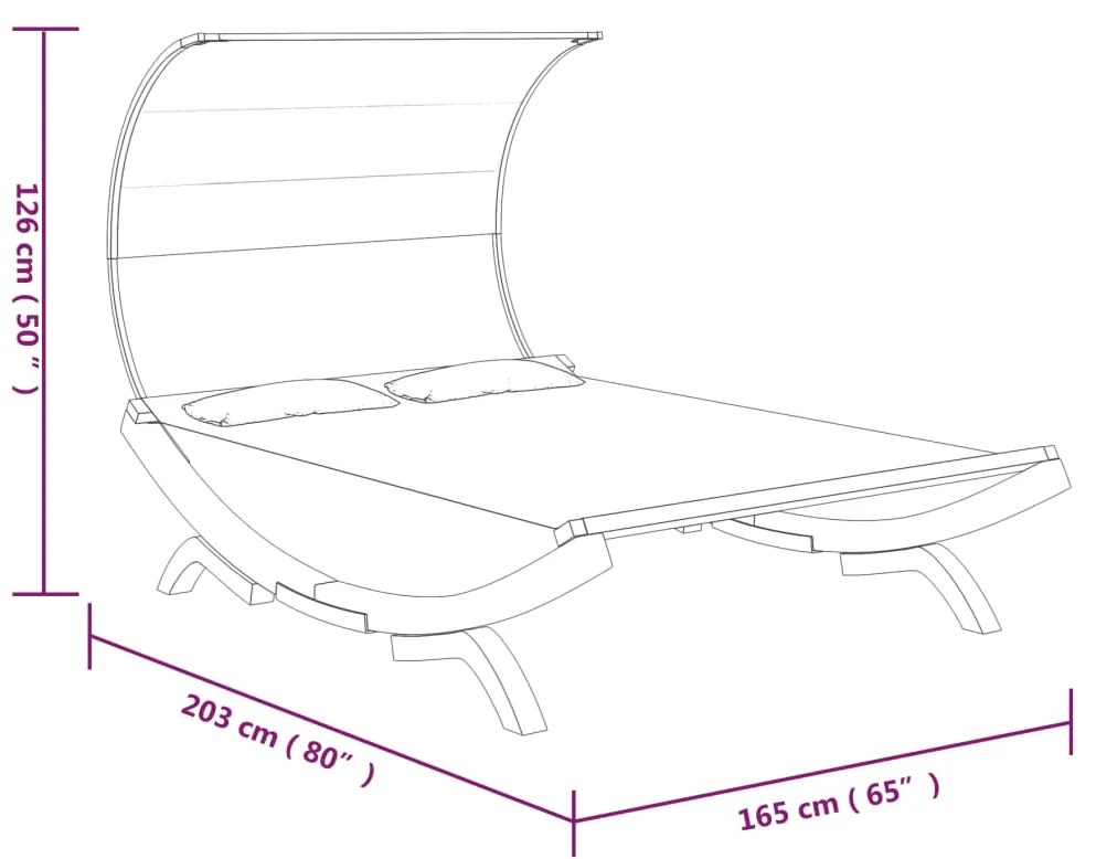 vidaXL Ξαπλώστρα ΕξΧώρου Ανθρ 165x203x126εκ Μασίφ Λυγισμένο Ξύλο Τέντα